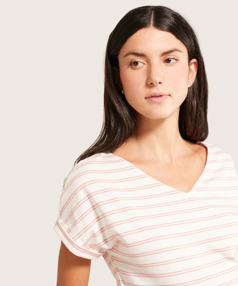 Camiseta A Rayas Cuello En V Mujer