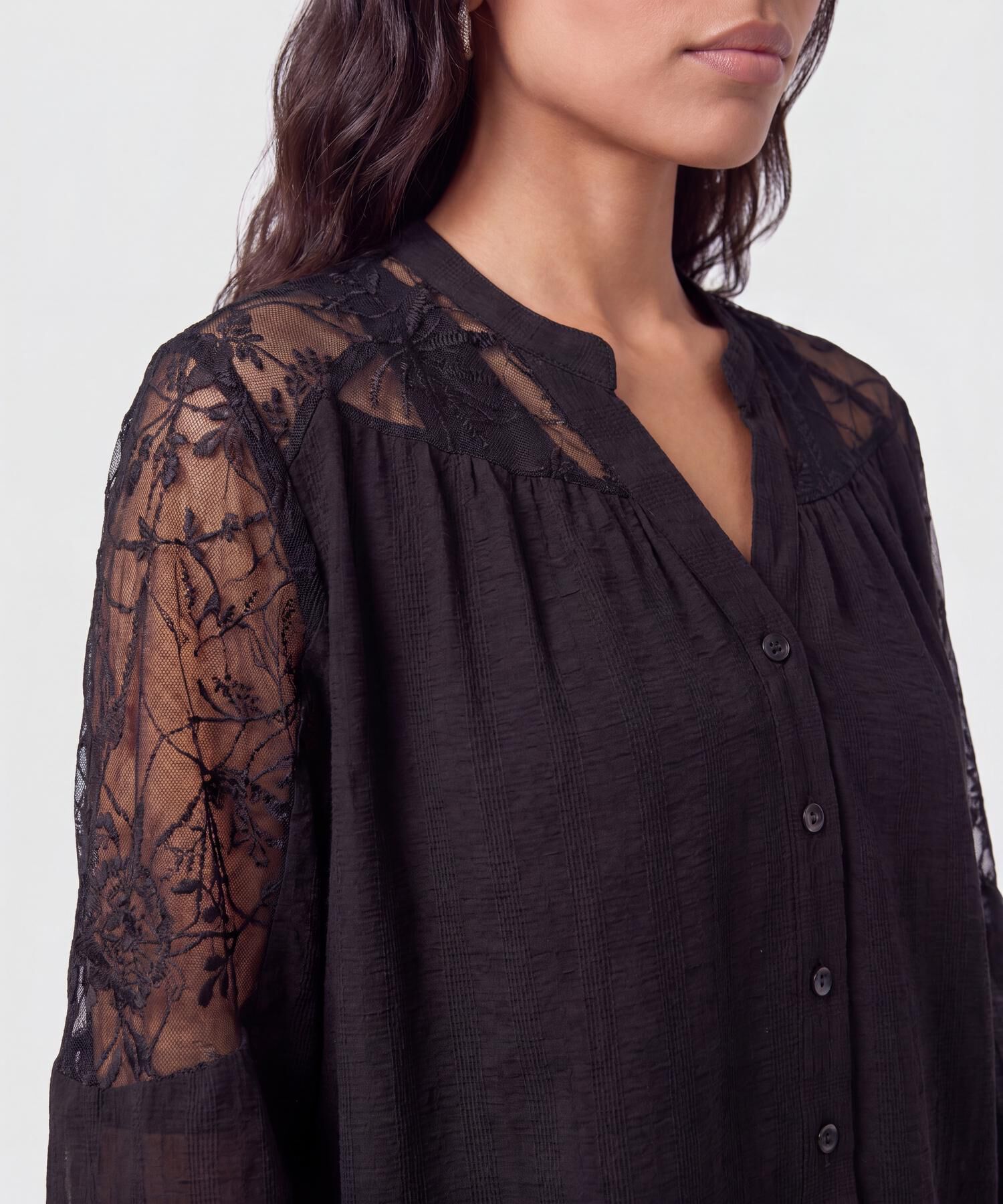 Blusa Con Mangas De Encaje Para Mujer