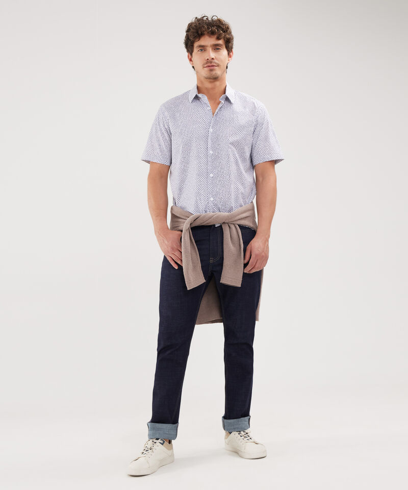 Camisa Estampada Manga Corta, Cuello Formal