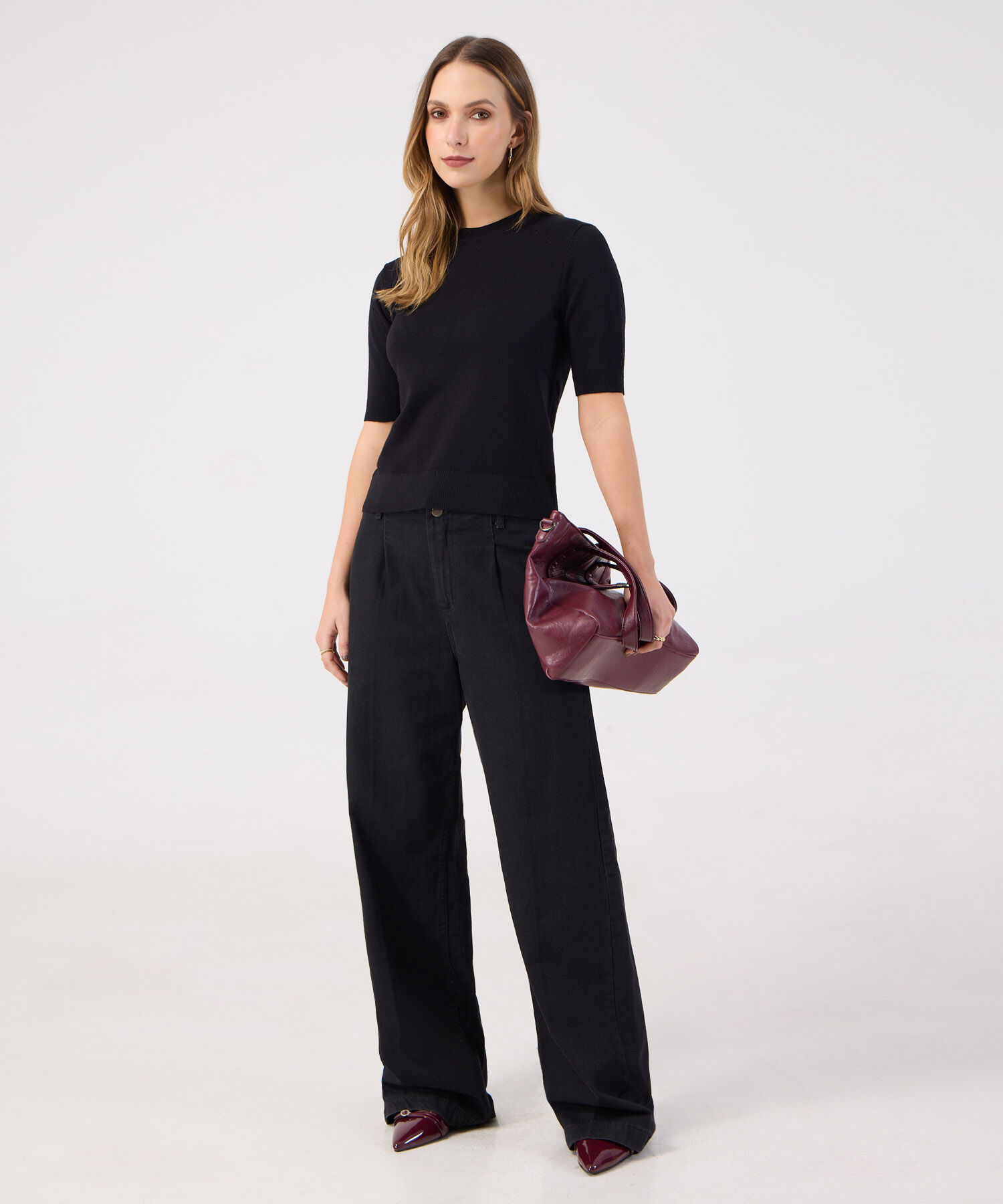 Camiseta Unicolor Manga Corta para Mujer