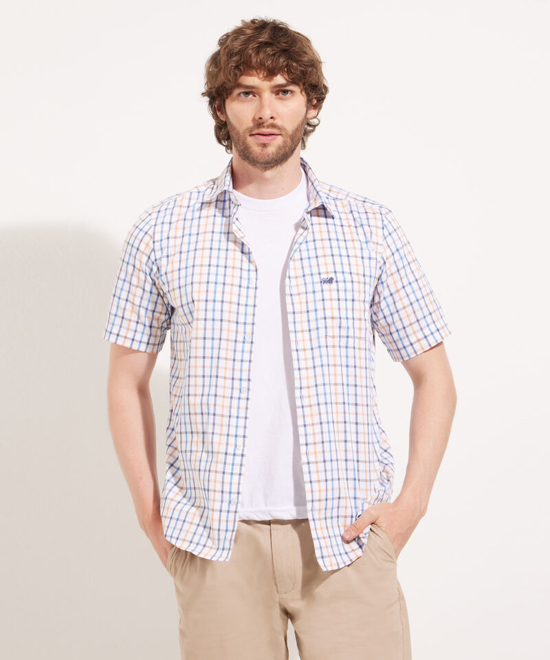 Camisa Manga Corta Cuadros Estampados Con Bolsillo