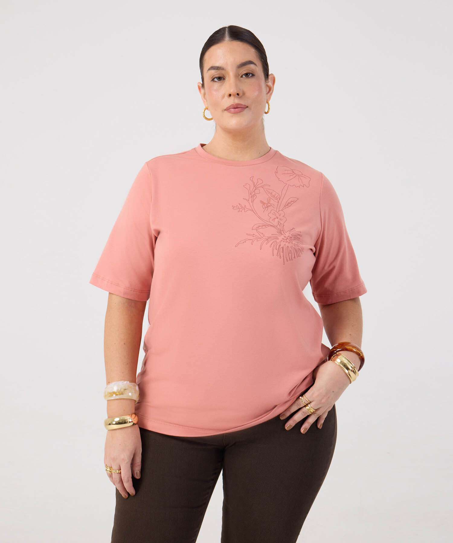 Camiseta De Cuello Redondo Para Mujer Curvy