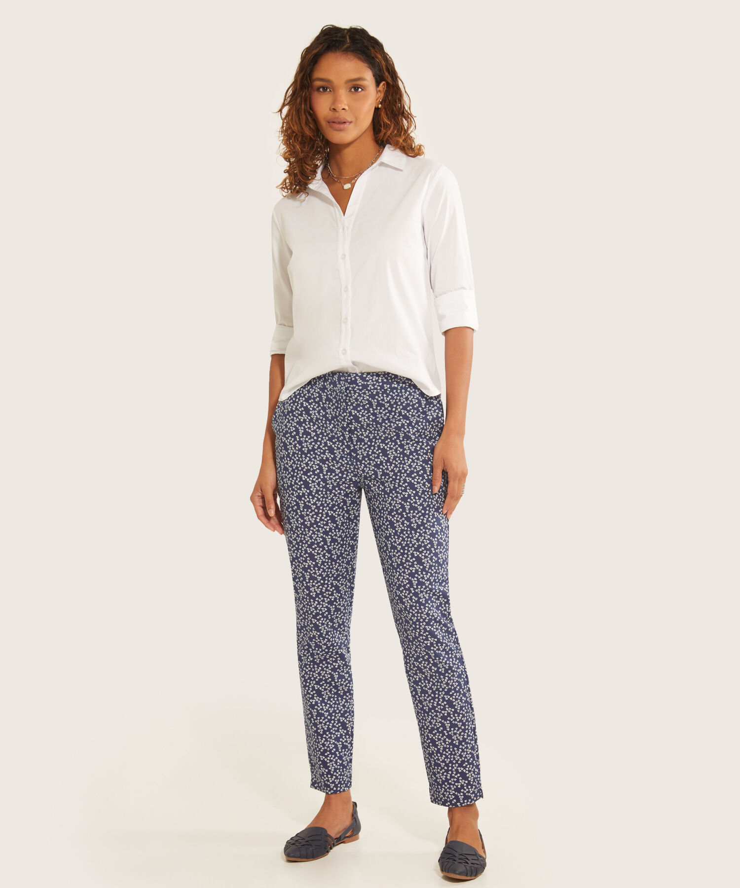 Pantalón Clásico Estampado Con Elástico Unicolor En Pretina