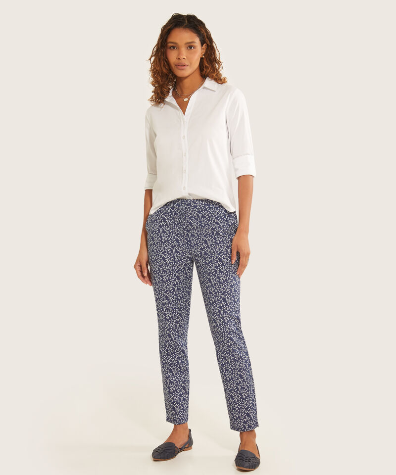 Pantalón Clásico Estampado Con Elástico Unicolor En Pretina