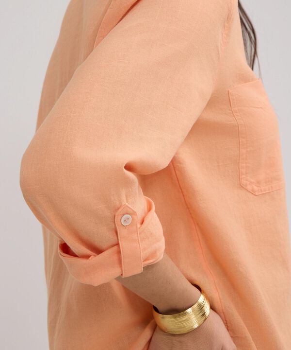 Blusa Manga Larga Unicolor En Lino