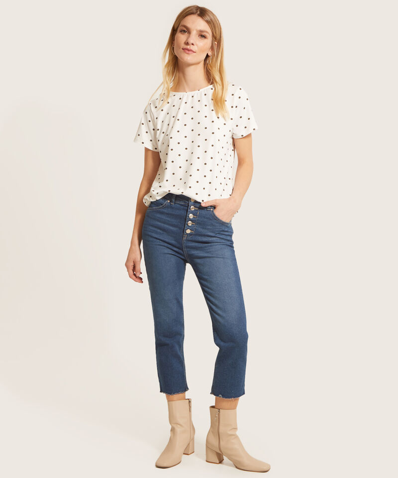 Camiseta Fluida Con Estampado De Lunares Para Mujer