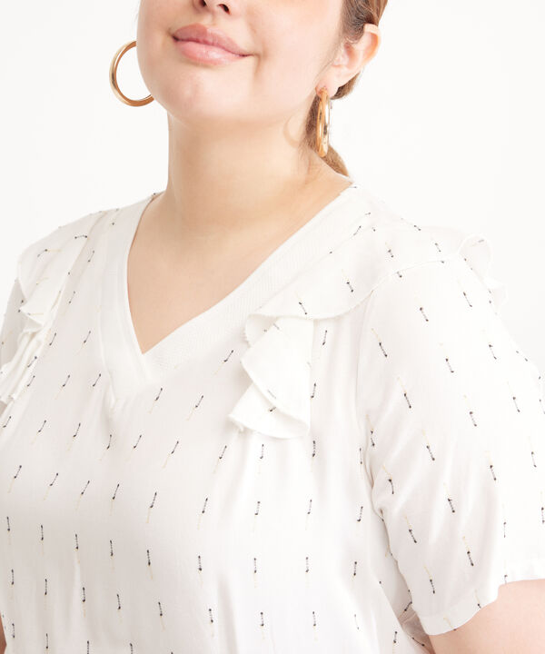 Blusa Manga Corta Con Tira Tejida En cuello