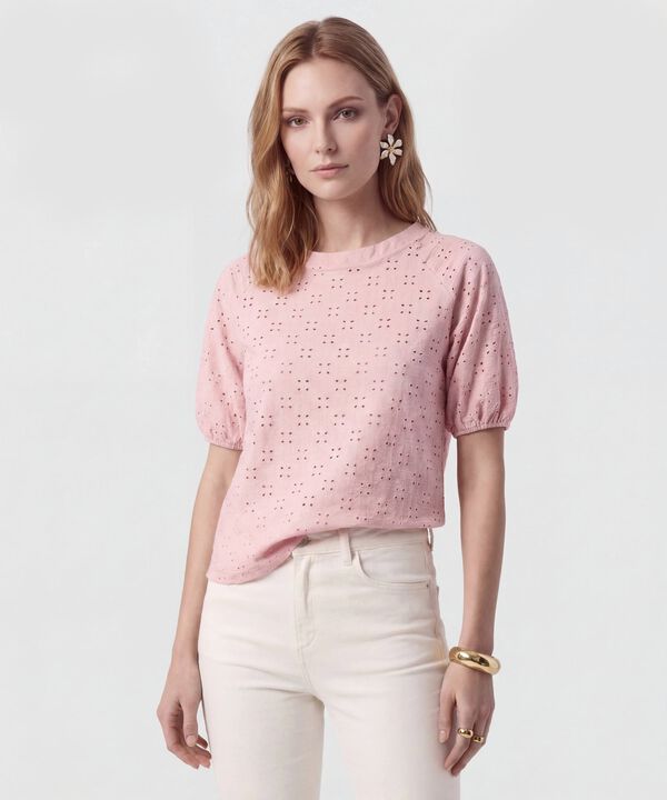 Camiseta Manga Globo Con Ojalillo Para Mujer image number null