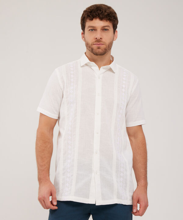 Camisa Guayabera Cuello Camisero Manga Corta Algodón Cuello Abierto Mini