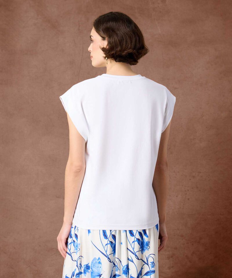 Camiseta Para Mujer Estampado Relieve Hombro Caído