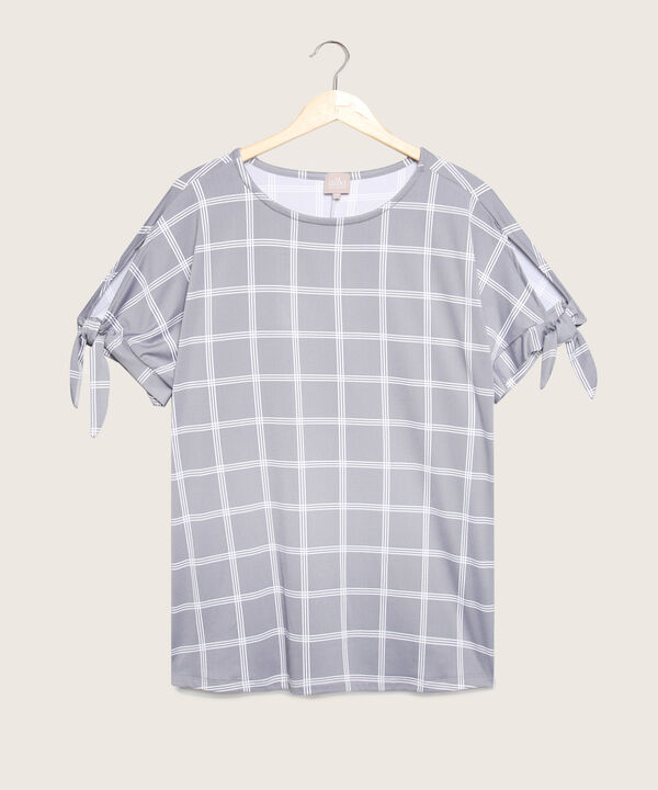 Camiseta Estampada Cuello Redondo, Manga Corta Con Abertura Y Anudado