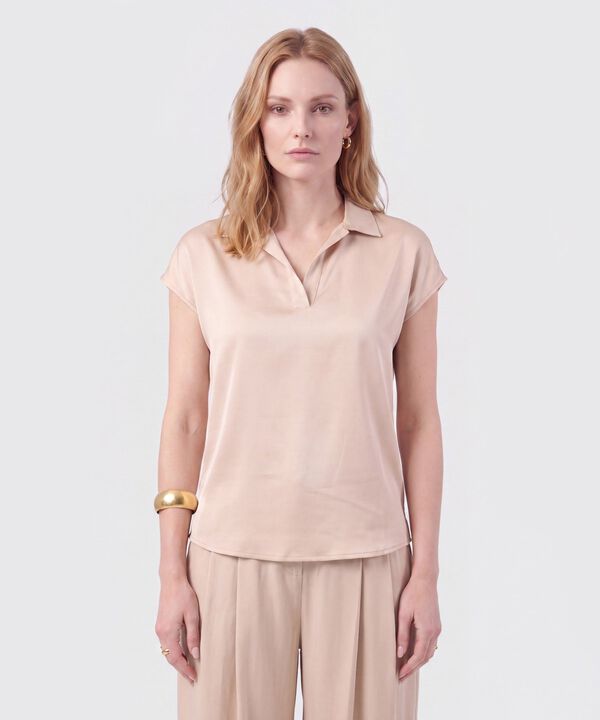 Blusa Unicolor De Manga Corta Mujer