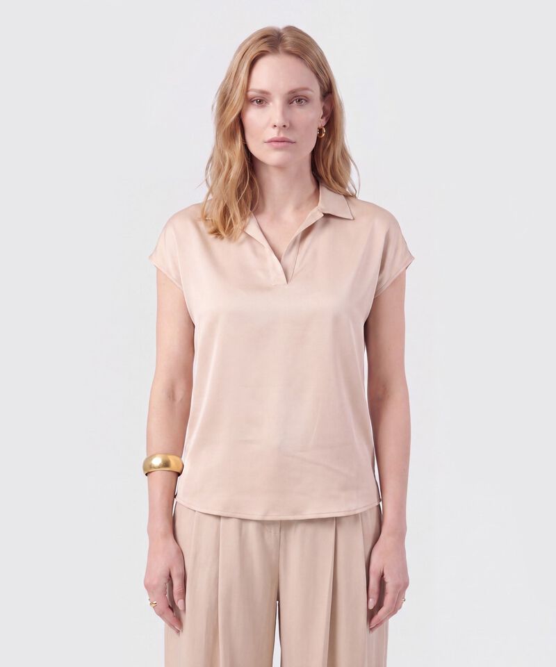 Blusa Unicolor De Manga Corta Mujer