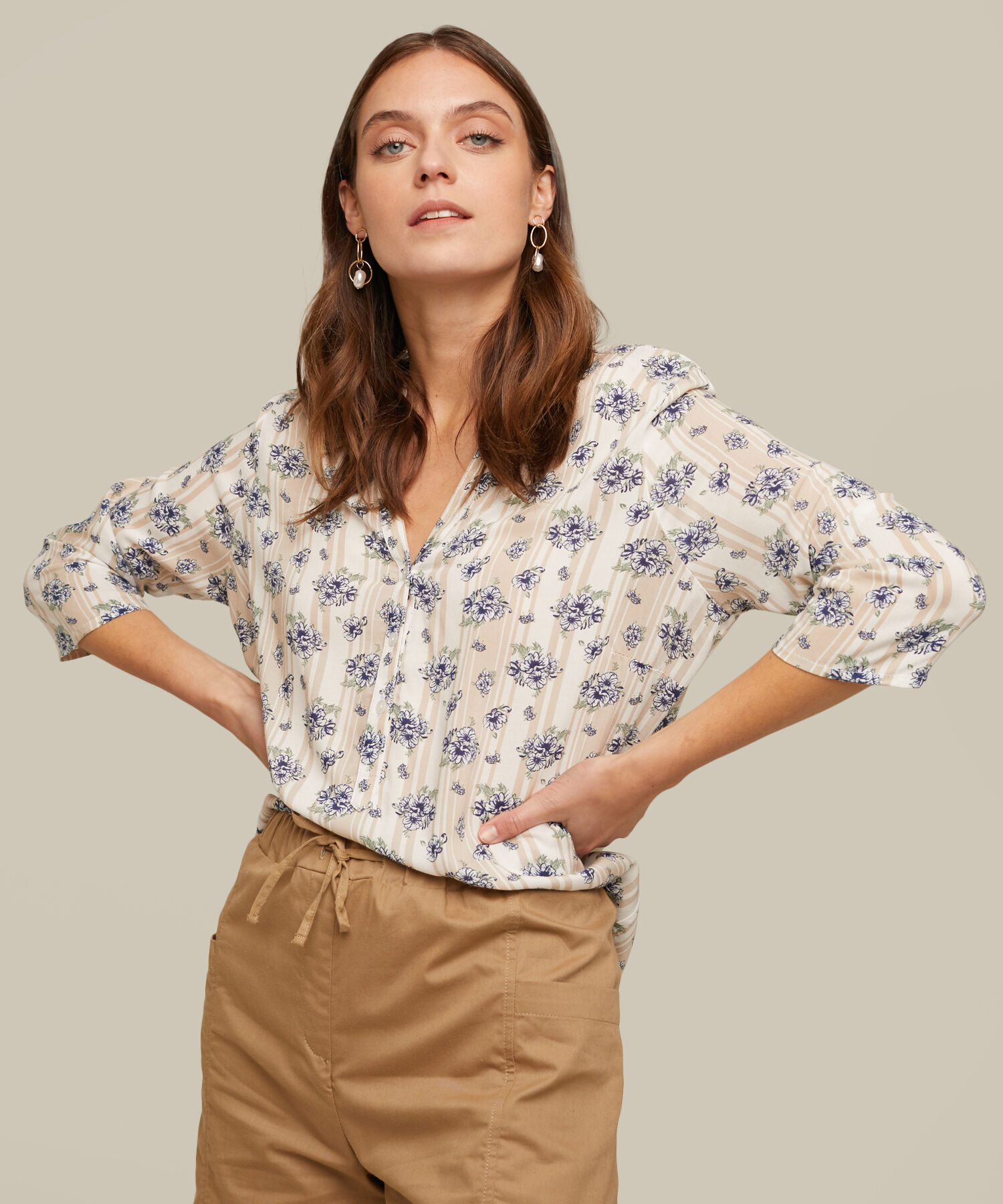 Blusa Cuello Mao a Rayas