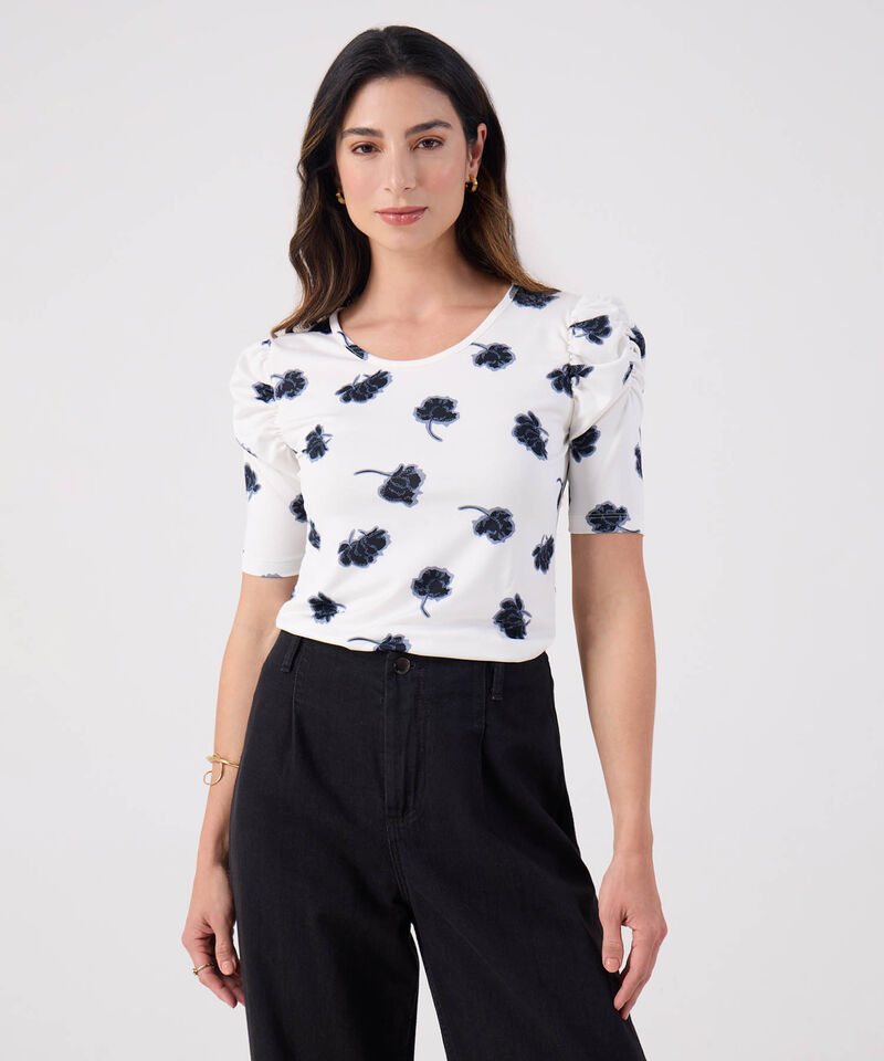 Camiseta Manga Corta Con Ruche Estampada