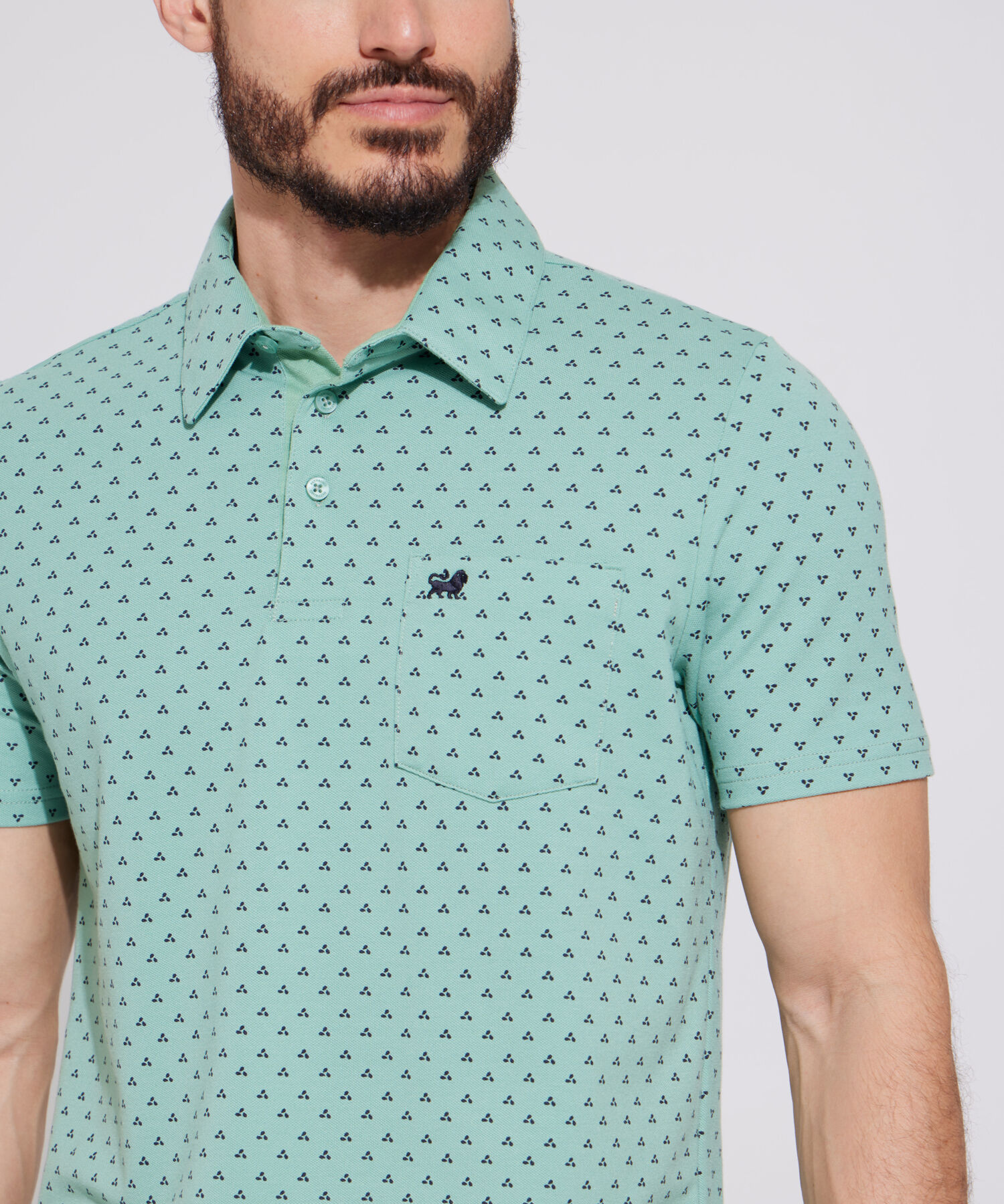 Polo Estampada, Cuello Maquina Duro Con Bolsillo, Silueta Regular Fit Blanco