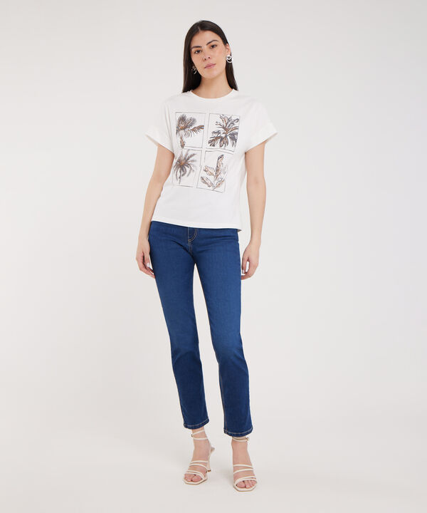 Camiseta Manga Corta Unicolor Con Screen Y Bordado