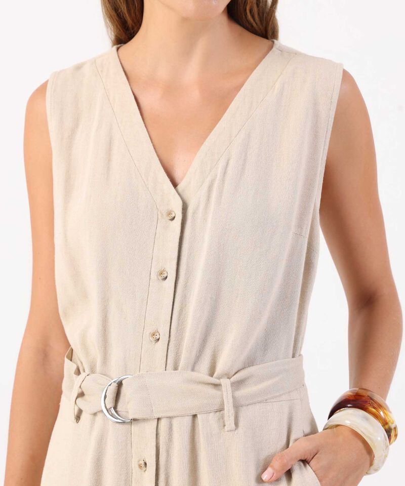 Enterizo Largo con Cintur&oacute;n y Perilla de Botones para Mujer