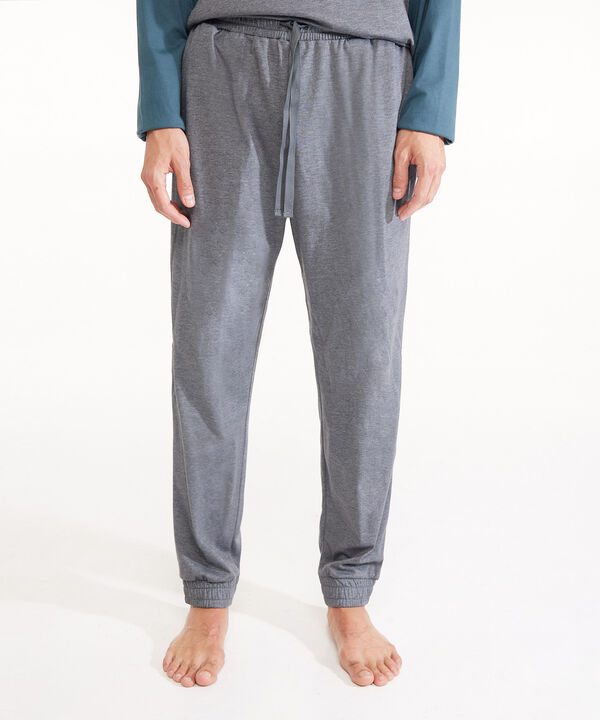 Pijama Con Camiseta Manga Rangla En Contraste Y Pantalón Unicolor