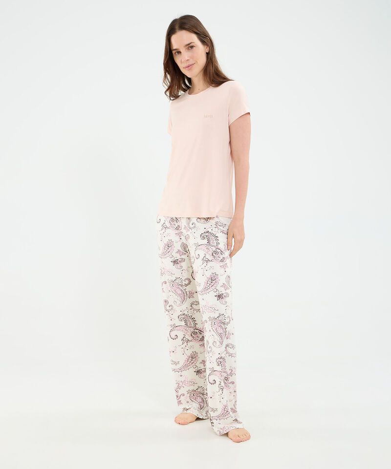 Conjunto Pijama Manga Corta Con Pantalon Largo Para Mujer