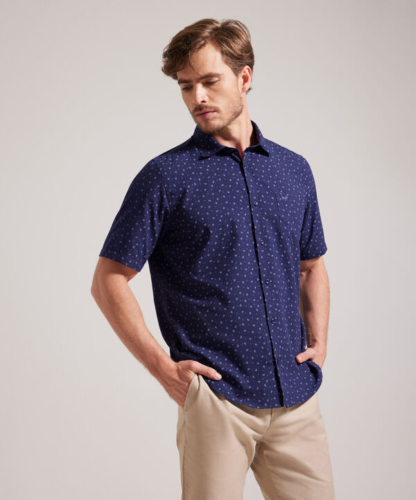 Camisa Manga Corta Estampada Miniprint, Silueta Regular Fit Con Bolsillo