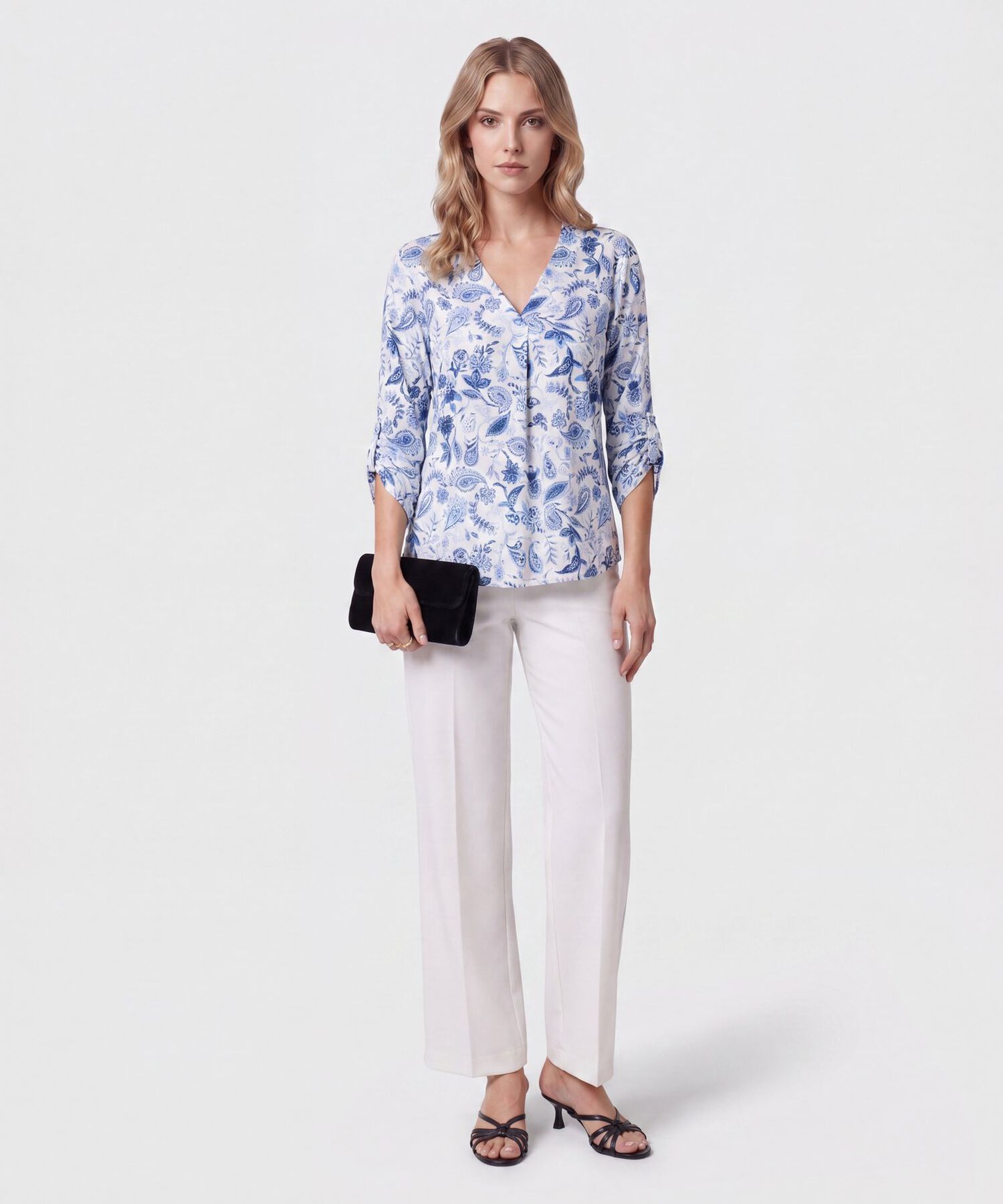 Blusa Cuello V Manga 3/4 Para Mujer