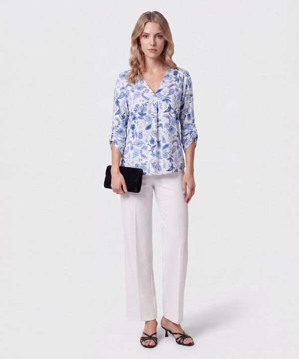 Blusa Cuello V Manga 3/4 Para Mujer