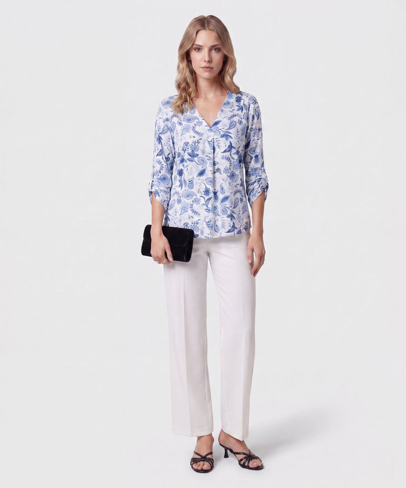 Blusa Cuello V Manga 3/4 Para Mujer