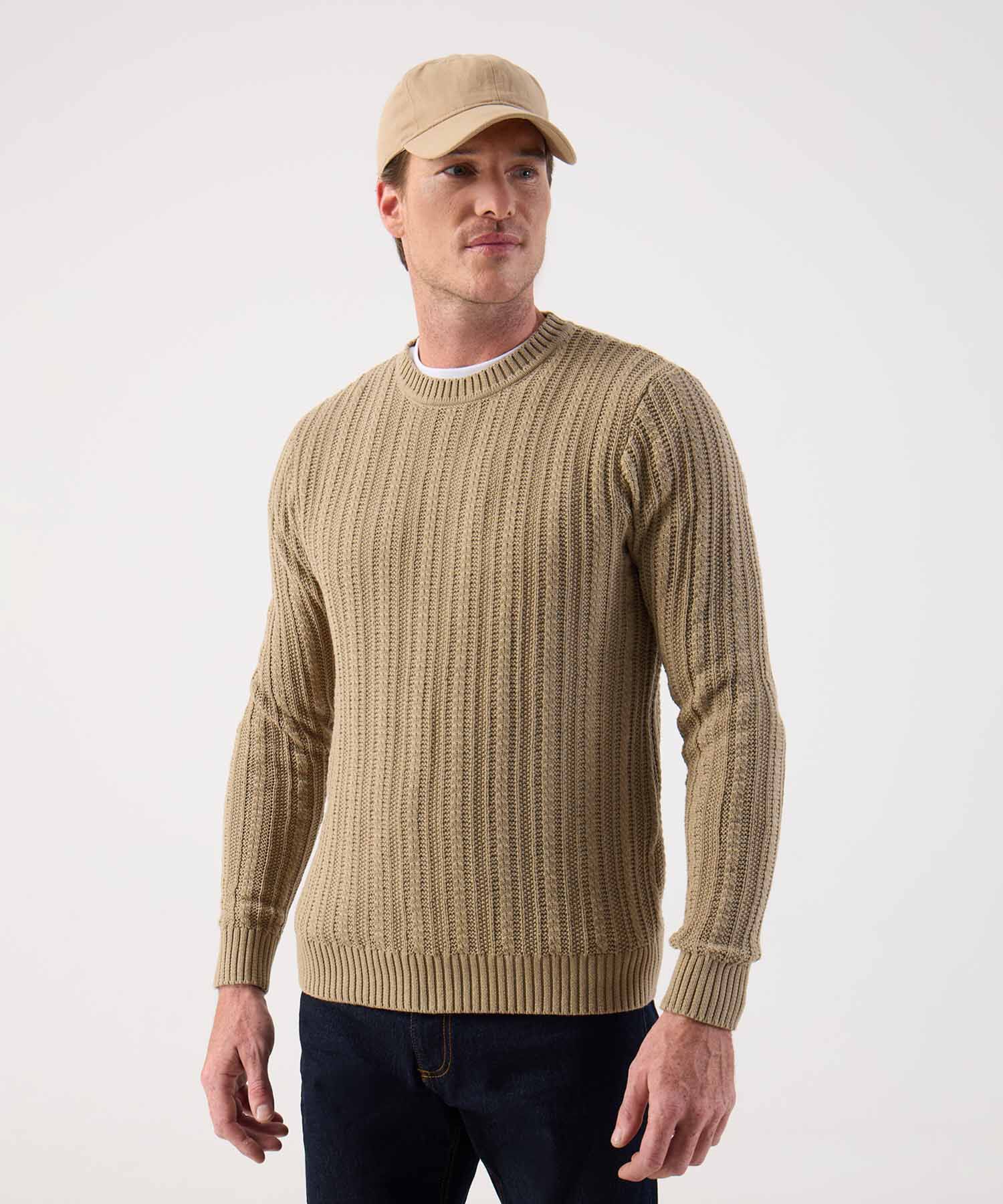 Suéter de Punto Grueso con Textura Acanalada Para Hombre