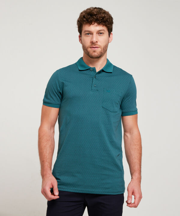 Polo Estampada, Cuello Y Puños Tejidos Con Bolsillo, Silueta Slim Fit, image number null