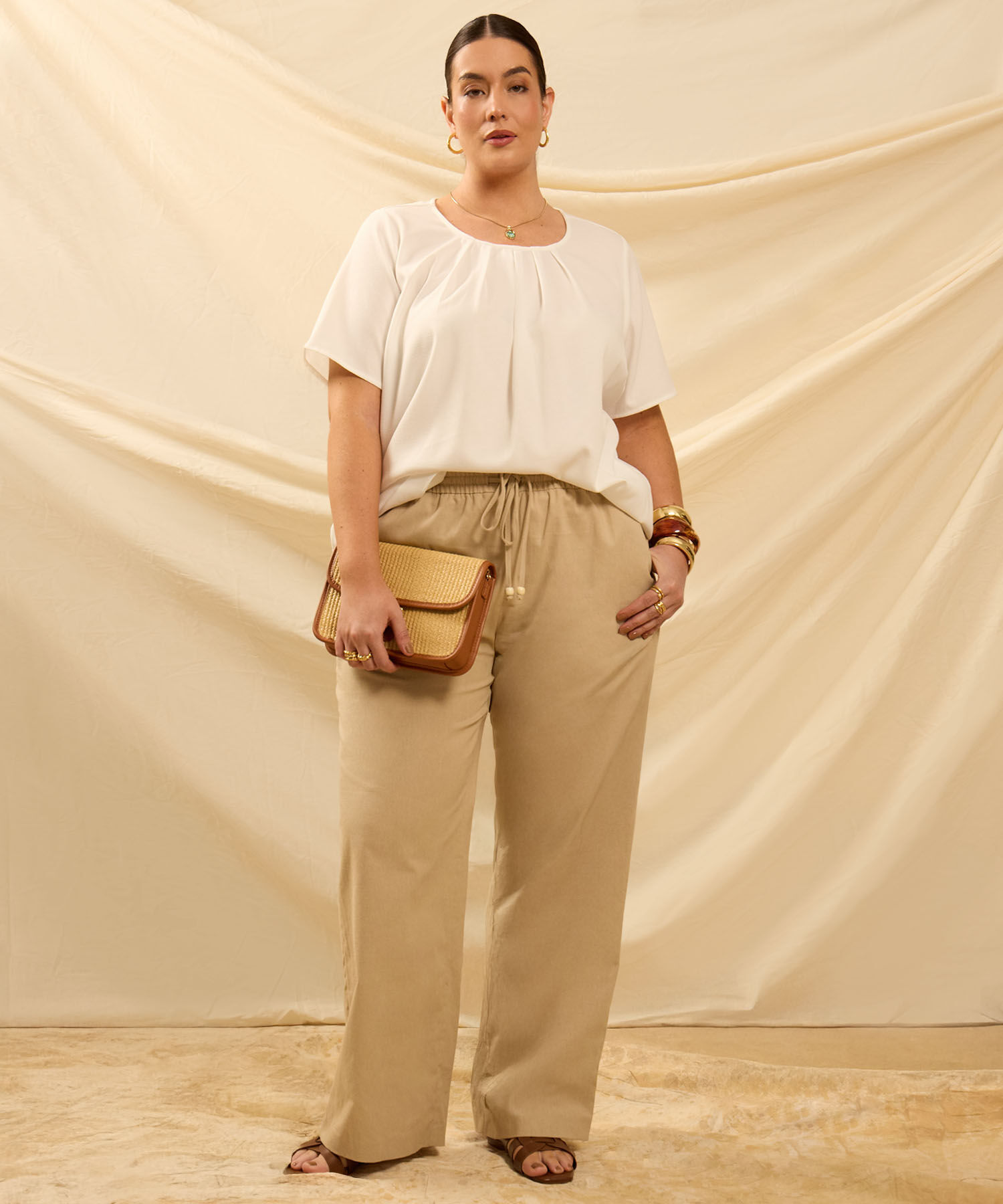 Pantal&oacute;n Fluido con El&aacute;stico y Cord&oacute;n Para Mujer Curvy