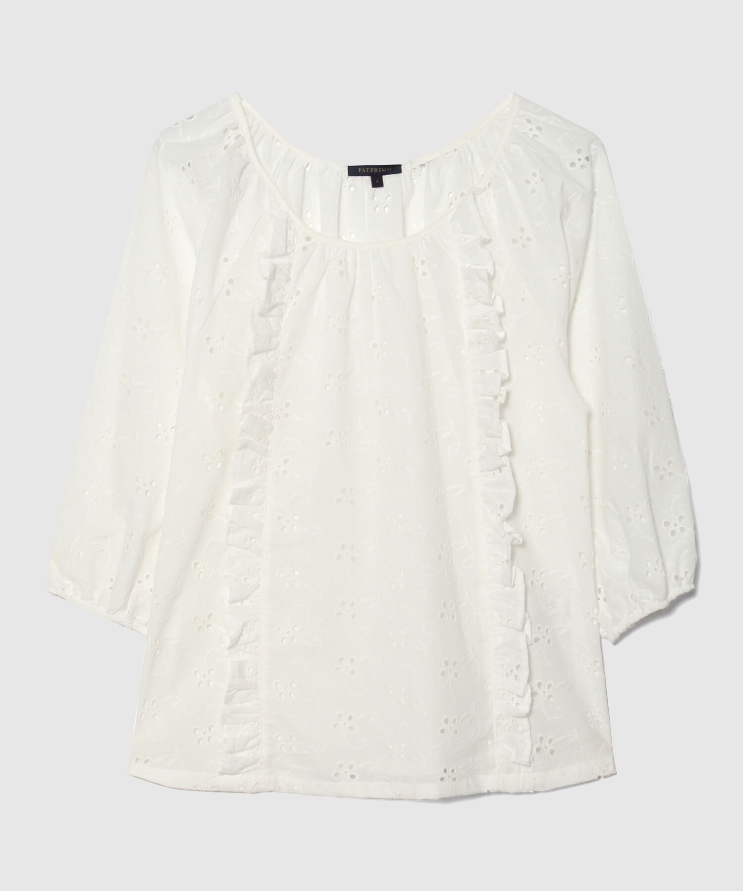Blusa Manga 3/4 Con Arandela En Frente Unicolor