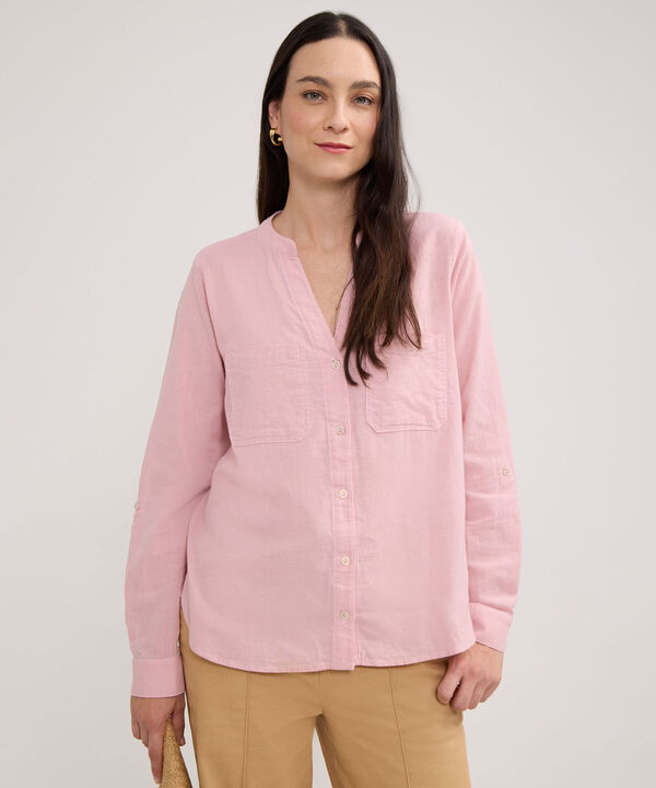 Blusa Manga Larga Unicolor En Lino image number null