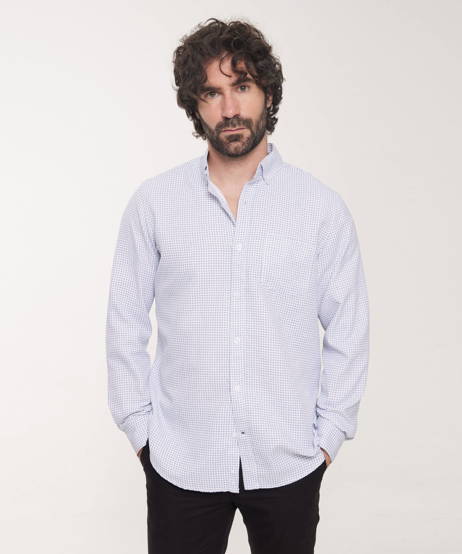 Camisa Corbatera Manga Larga Estampado Ceallo Button Down Regular