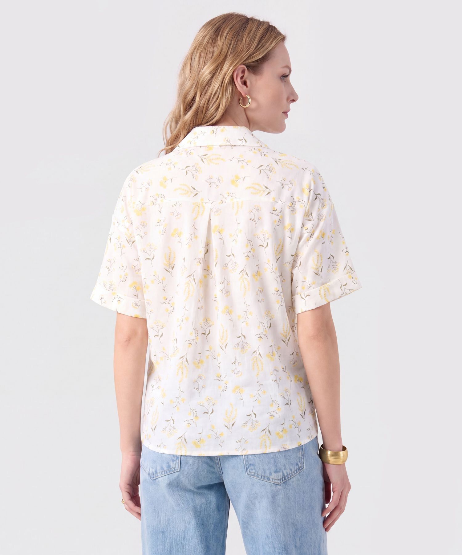 Camisa Manga Corta Con Doblez Para Mujer