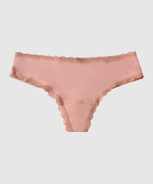 Panty Tipo Tanga Unicolor Con Encaje En Posterior Y Acabados