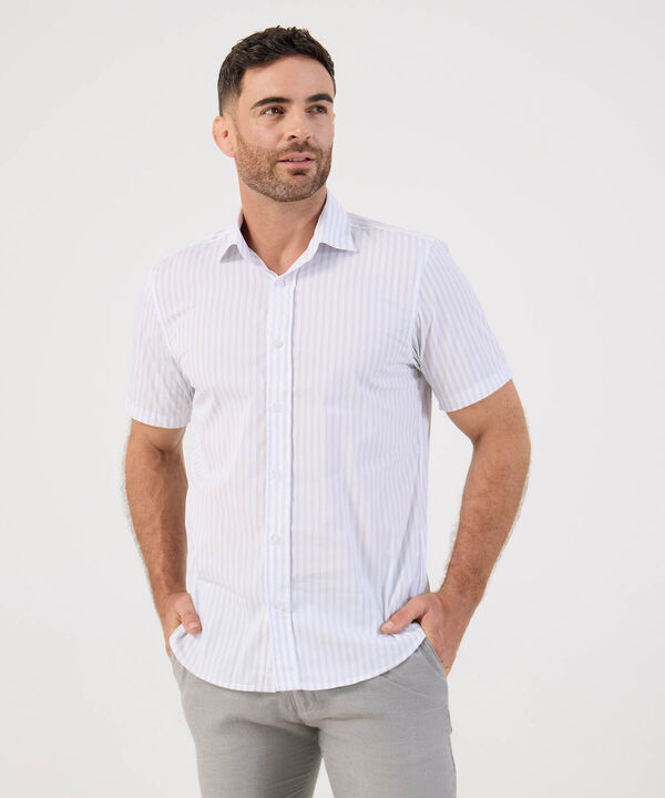 Camisa Casual De Manga Corta A Rayas Para Hombre image number null