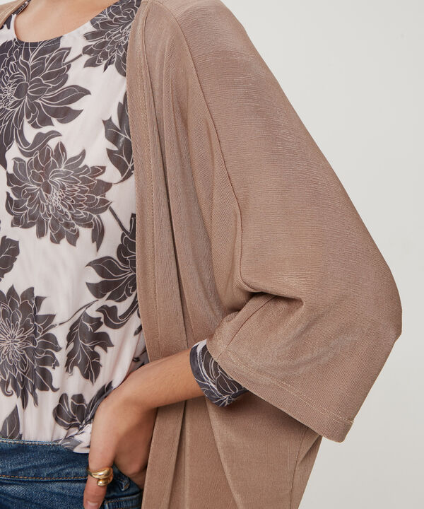 Saco Wrap Unicolor Textura, Manga Rodada Con Silueta Fluida, Trópico Floral