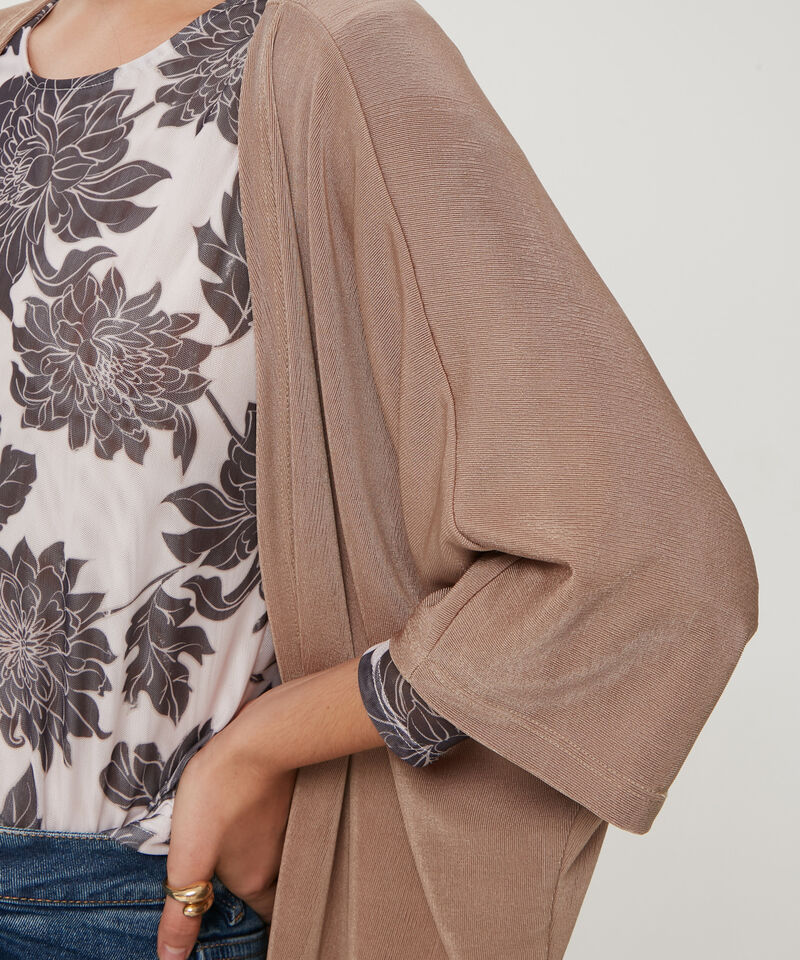 Saco Wrap Unicolor Textura, Manga Rodada Con Silueta Fluida, Trópico Floral