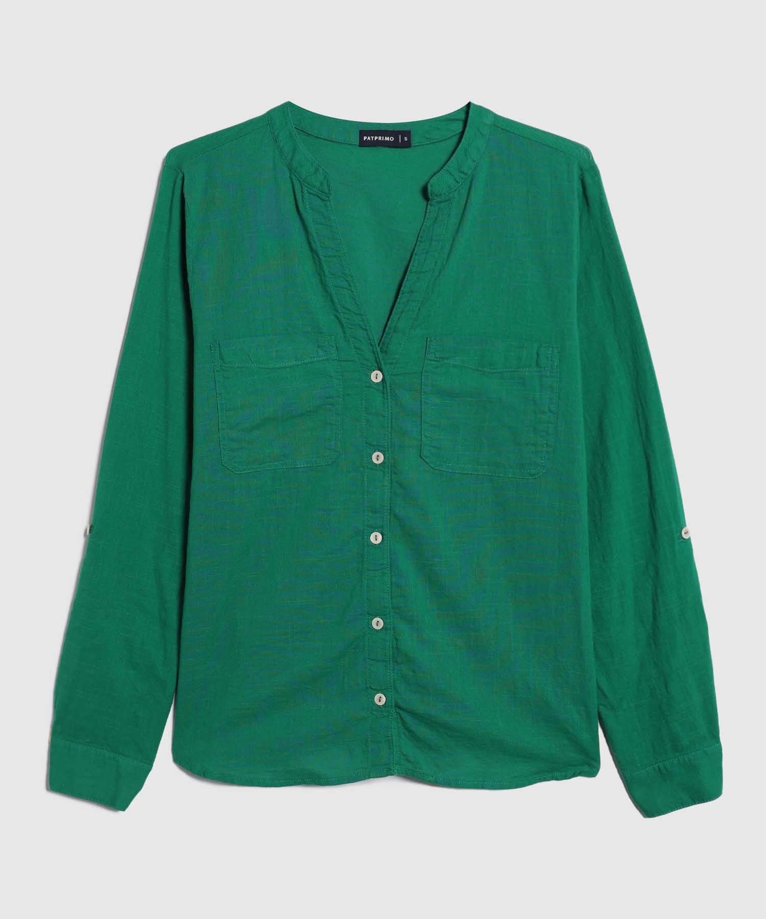 Blusa Manga Larga Unicolor En Lino
