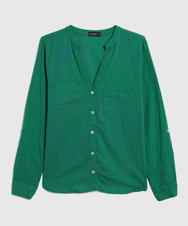 Blusa Manga Larga Unicolor En Lino