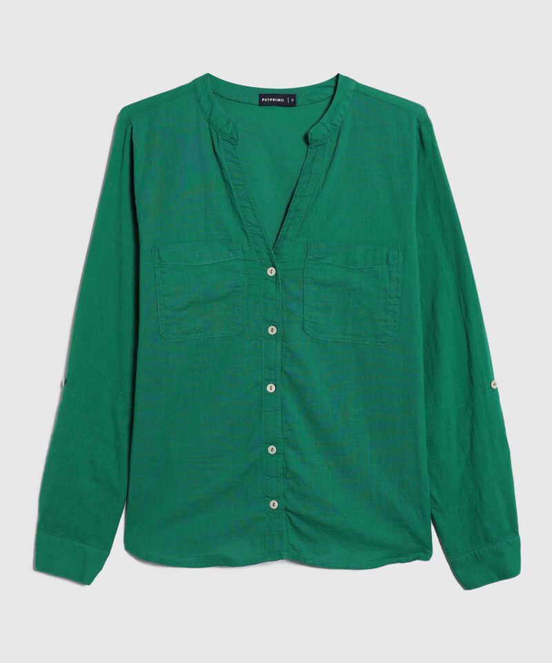 Blusa Manga Larga Unicolor En Lino