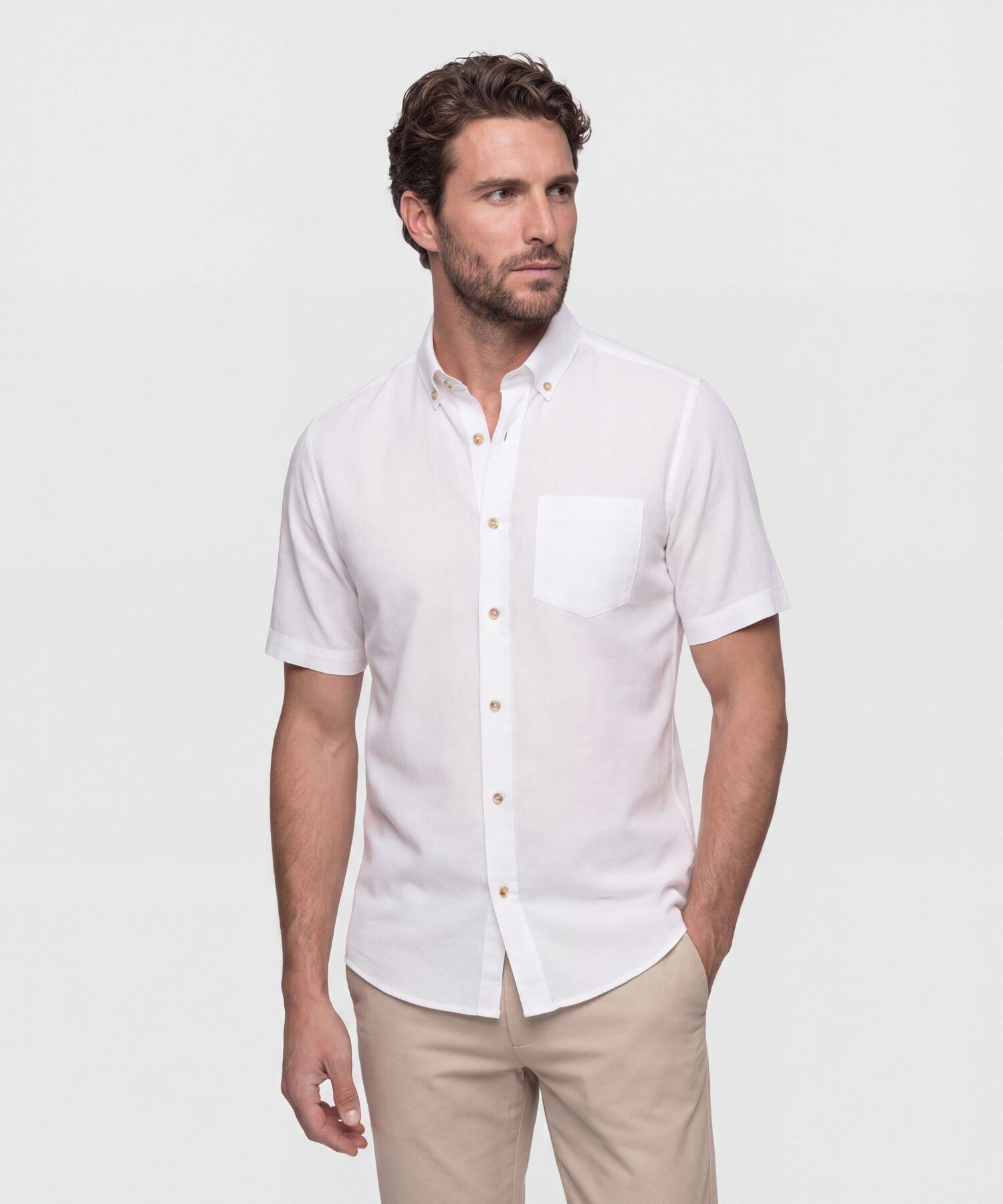Camisa Hombre Manga Corta con Cuello Button Down