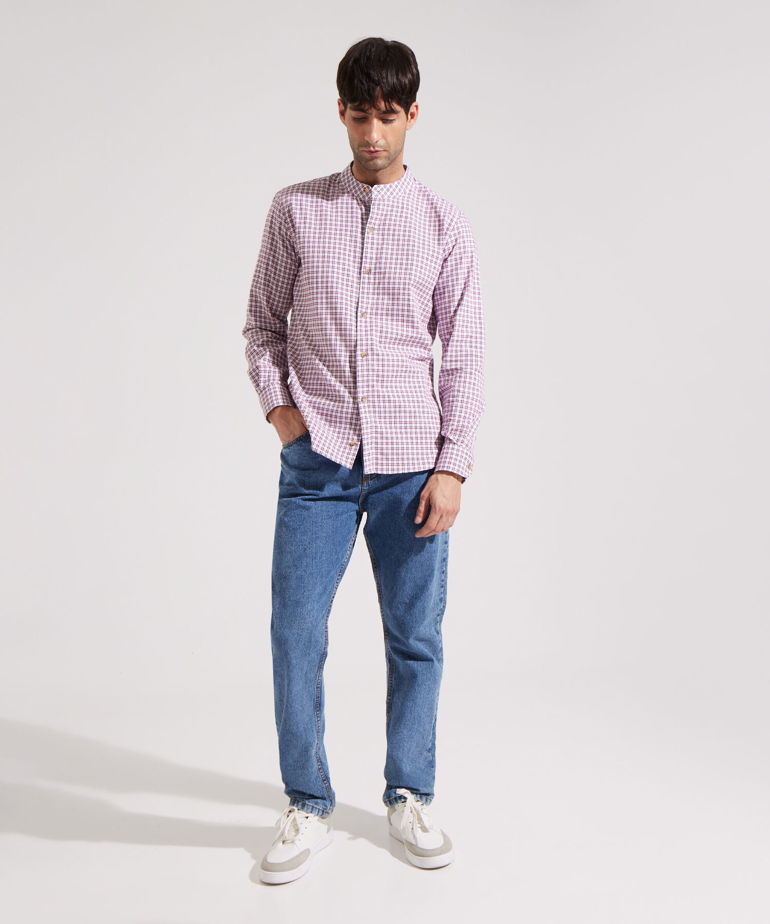 Camisa Estampada con Cuello Mao