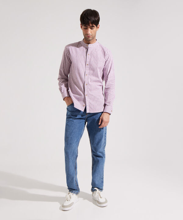 Camisa Estampada con Cuello Mao