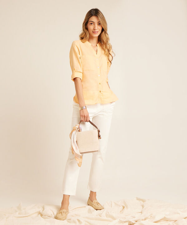 Blusa Unicolor, Manga Larga Con Charretera, Cuello En V Con Cuello Neru Y Bolsillos image number null