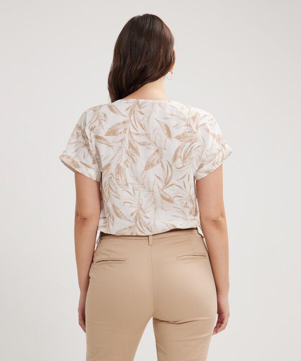 Blusa Manga Corta Con Guardapolvo  En Lino Estampada image number null