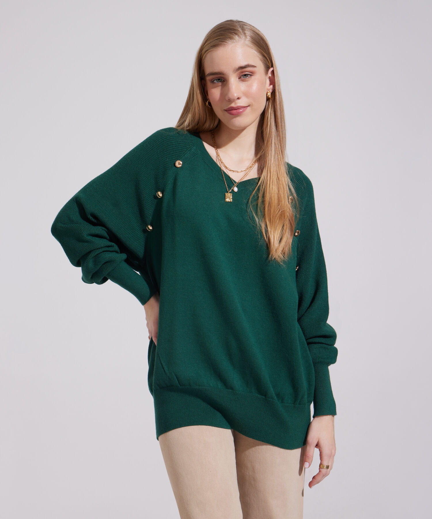 Saco Manga Larga Cuello V Con Botones