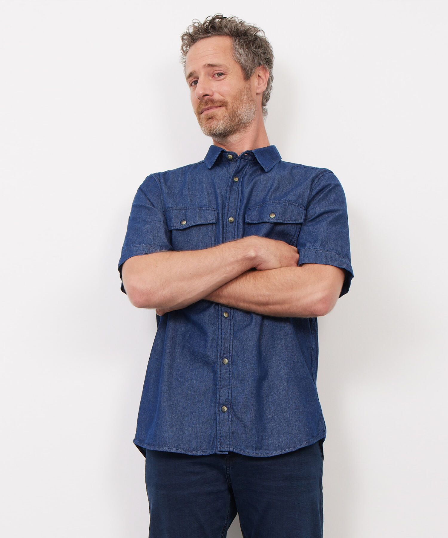 Camisa jean hombre manga corta outlet