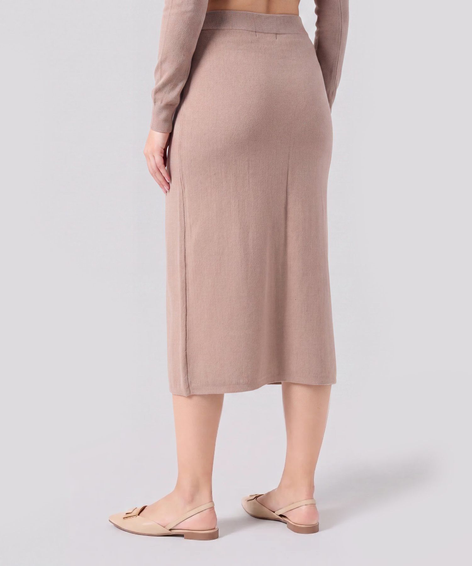 Falda Midi De Punto Con Pretina El&aacute;stica Mujer